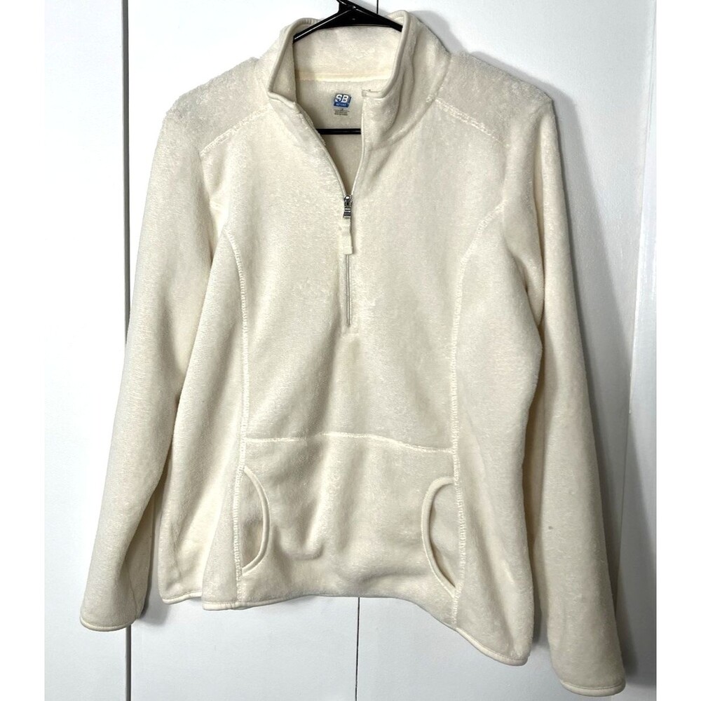 SJB Active 1/4 Zip Womens Fleece White Top Size Large